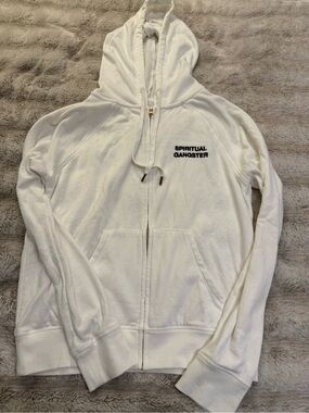 Spiritual Gangster Cream Logo Terry Zip Hoodie M
